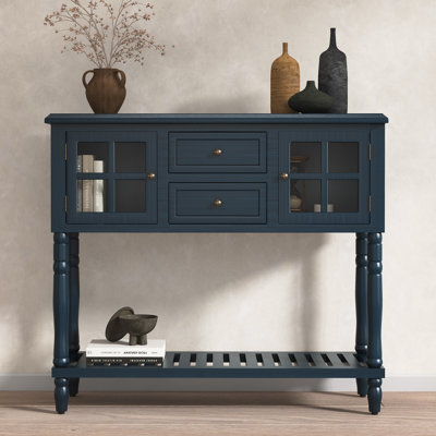 Console Table with 2 Drawers, Retro Entryway Table with 2 Door Cabinets and Open Storage Shelf by Alcott Hill