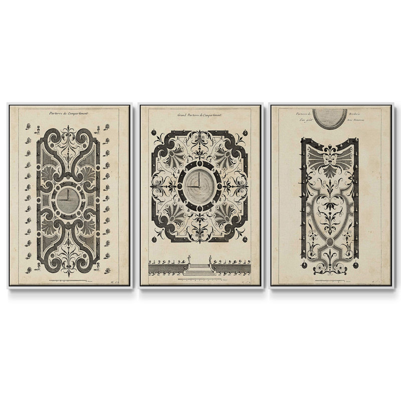 Garden Parterre VII, ensemble de 3 toiles encadrées, H 27 po x l 54 po, Blanc