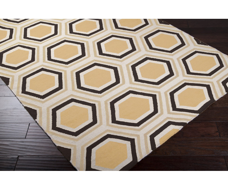 Tapis noir / beige en laine tissé à la main Billy-Joe, Rectangle 8 pi x 11 pi