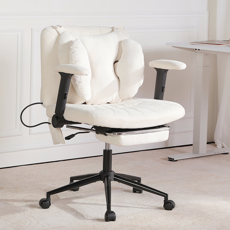 Criss Cross Legged Home Office Chair With Flip-Up Butterfly Back, Wide Seat Desk Chair With Flip-Up and Adjustable Arms, Wheels and Airbag Lumbar Support, Modern  Chair For Home Office (BEIGE)