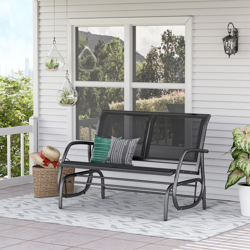 Banc à bascule double avec structure en acier pour jardin, Gris foncé
