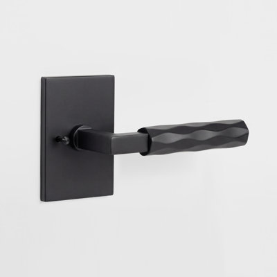 Hailey Matte Black Modern Bed/Bath Interior Door Handle with Rectangular Rosette and Concealed Screws (Privacy)