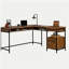 Bureau en L avec bureau épais de 1 pouce, finition brune