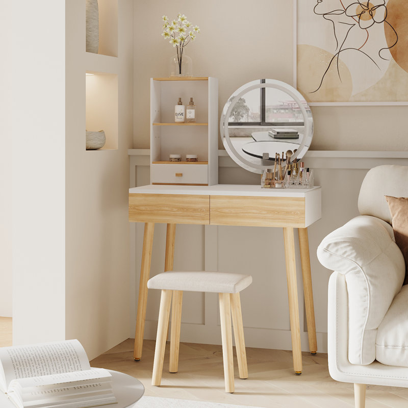 Bove Vanity Table Set with 3 Modes Adjustable Brightness Mirror with Free Stool