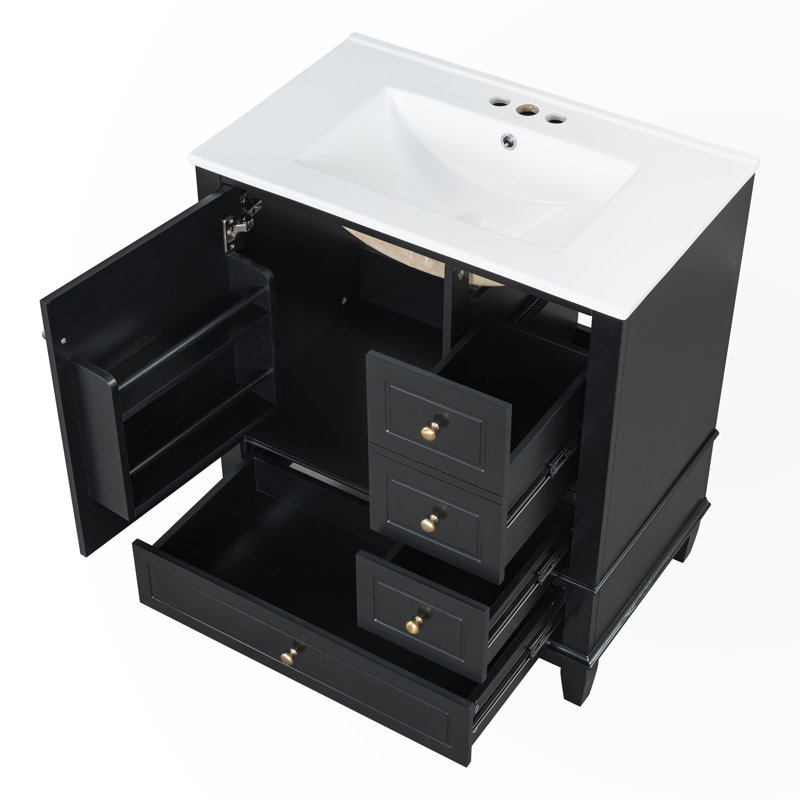 Meuble-lavabo avec trois tiroirs, Noir, noir, noir, noir