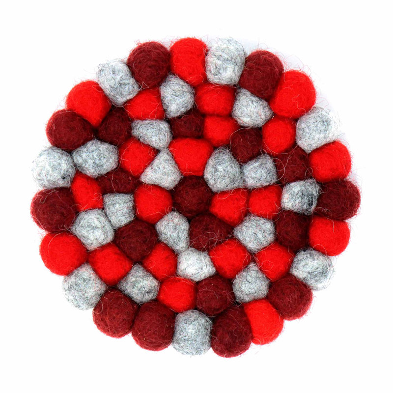 Sous-verre à billes de feutre fabriqué à la main, Rouge