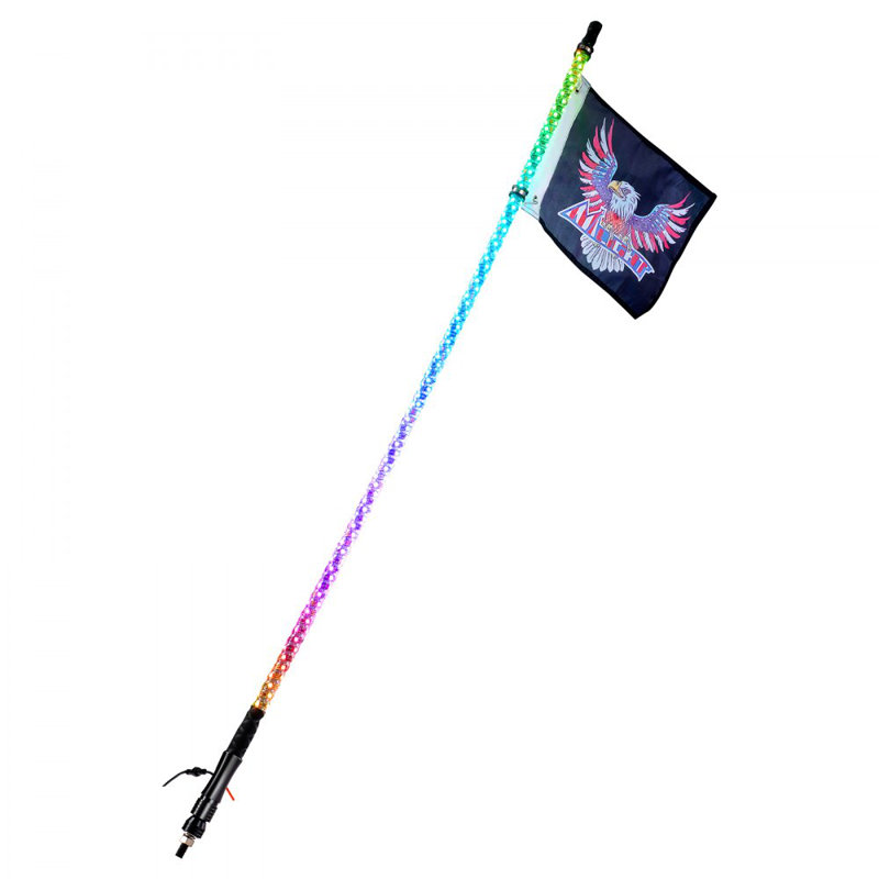 Fouet de 4 pi, lumière à DEL avec télécommande APP et RF, fouet à spirale 360 ° RVB imperméable avec 2 drapeaux, pour UTV, VTT, motos, RZR, Can-am, camions, tout-terrain, karts
