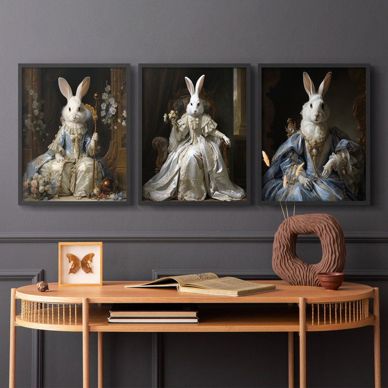 Série royale LXI - Ensemble de 3 estampes numériques encadrées - Prêt à être accroché, Cadre noir, H 28 po x l 22 po