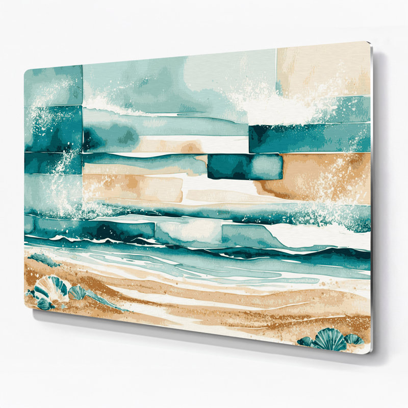 Art mural en métal beige Coastal Beach Block Deluxe, H 8 po x l 10 po