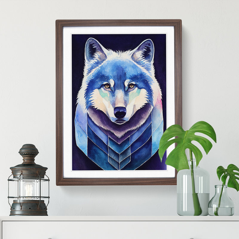 Futuristic Wolf No.1 - Single Picture Frame Print, 64cm H x 46cm W x 2cm D, Walnut