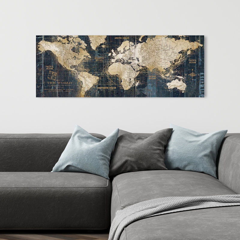 Carte du monde abstraite - reproduction sur toile tendue, H 20 po x l 57,87 po x P 1,1 po