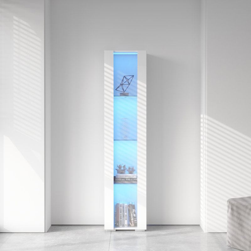 Side Cabinet with Aluminum LED Strip Light – Modern Storage Cabinet with Large Space for Living Room, White