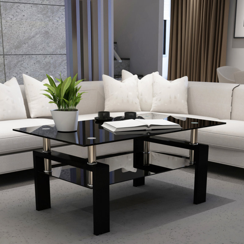 Table basse, table basse transparente, tables d'appoint modernes pour le salon, meubles de salon, Gris, Noir