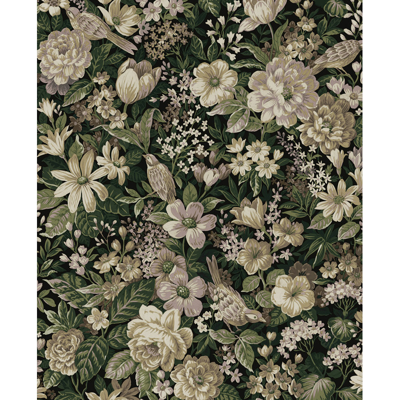 Winston Porter Green & Mauve Vintage Bird Garden Peel And Stick Wallpaper - 20.5 In. W 18 Ft. L Roll