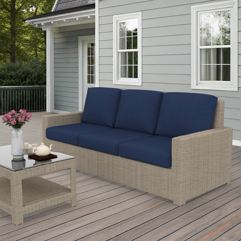 Henri 3 Seat Sofa With Sunbrella Cushions, Canvas Navy