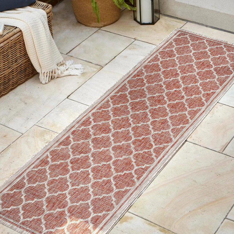 Tapis intérieur / extérieur rouge / beige Hague Moroccan Trellis, Tapis de couloir 2 pi 2 po x 10 pi