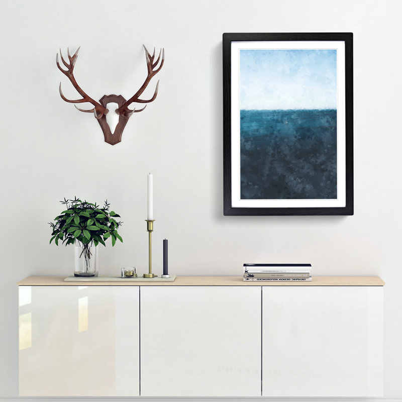 Sailing Boat Alone in the Ocean - Picture Frame Graphic Art Print, 87cm H x 62cm W x 2cm D, Black Framed