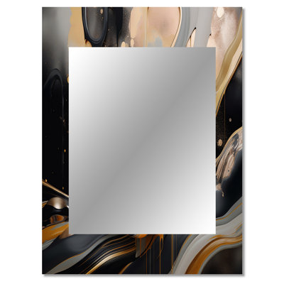 Gold And Black Marbled Euphoria II - Marble Wall Mirror, Modern Decorative Mirror, Printed Metal Art