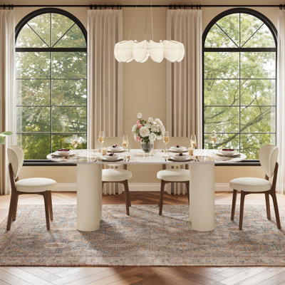 Jamani Modern Oval Dining Table for 6, Glossy Sintered Stone table top, Solid Wood Legs