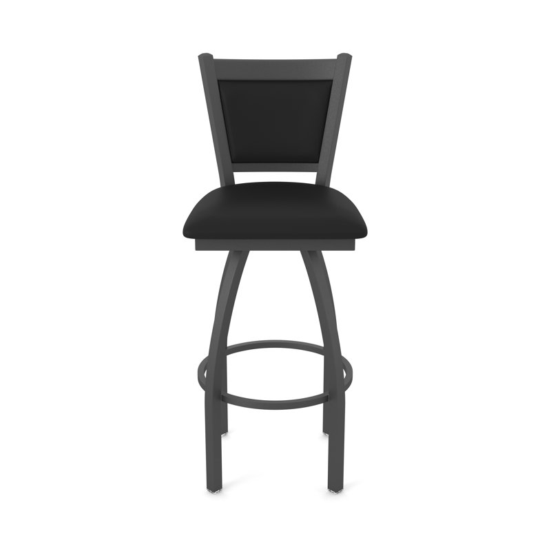 Tabouret pivotant Hadleigh, Tabouret de comptoir (siège d'une hauteur de 25 p, Étain, Vinyle noir