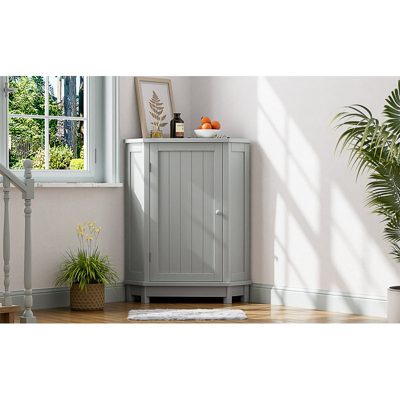 Grey Bathroom Cabinet Triangle Corner Storage Cabinet With Adjustable Shelf Modern Style MDF Board