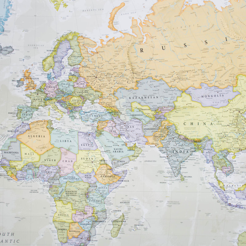 Classic World Map - Print, 116.5cm H x 197cm W x 0.5cm D, Laminated