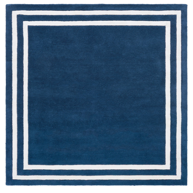 Laine touffetée à la main Lauren Ralph Lauren 6953; Tapis géométrique en viscose bleu foncé / ivoire, Carré 6 pi
