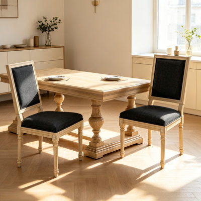 Amando High-End French Country Linen Upholstered Dining Chairs With Wire Drawing And Carving Techniques, Dark Gray