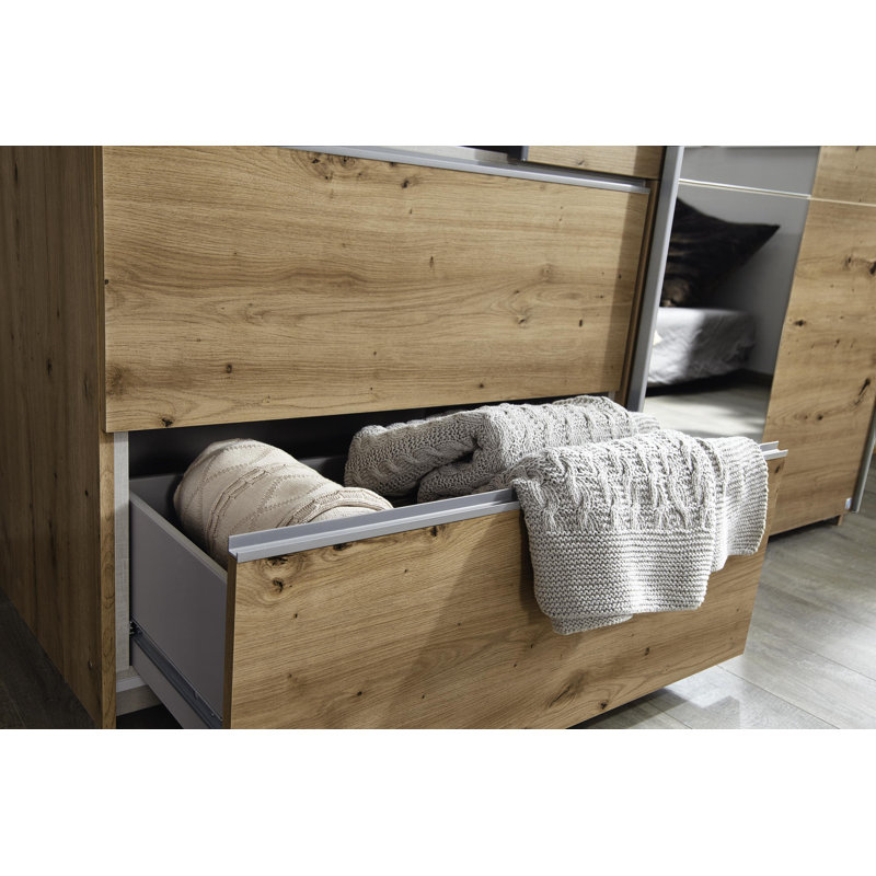 Sevilla Sliding Door Wardrobe, Oak Artisan/Grey, 210cm H x 175cm W x 59cm D