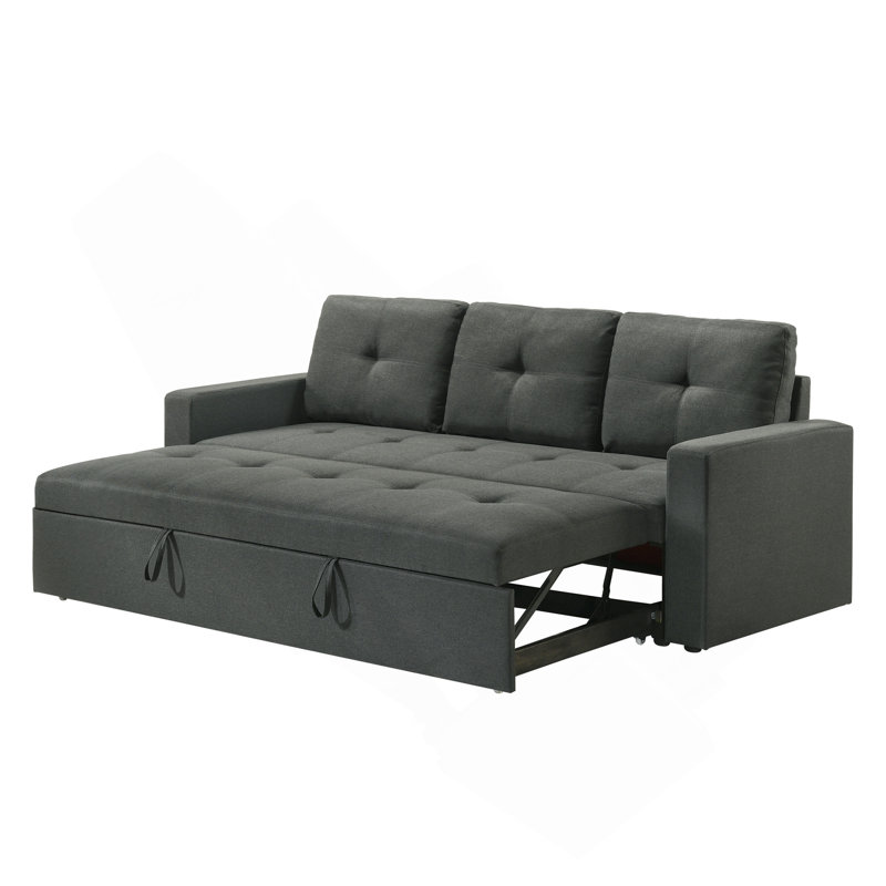 Canapé-lit en tissu gris foncé de 83,5 po avec coussins capitonnés