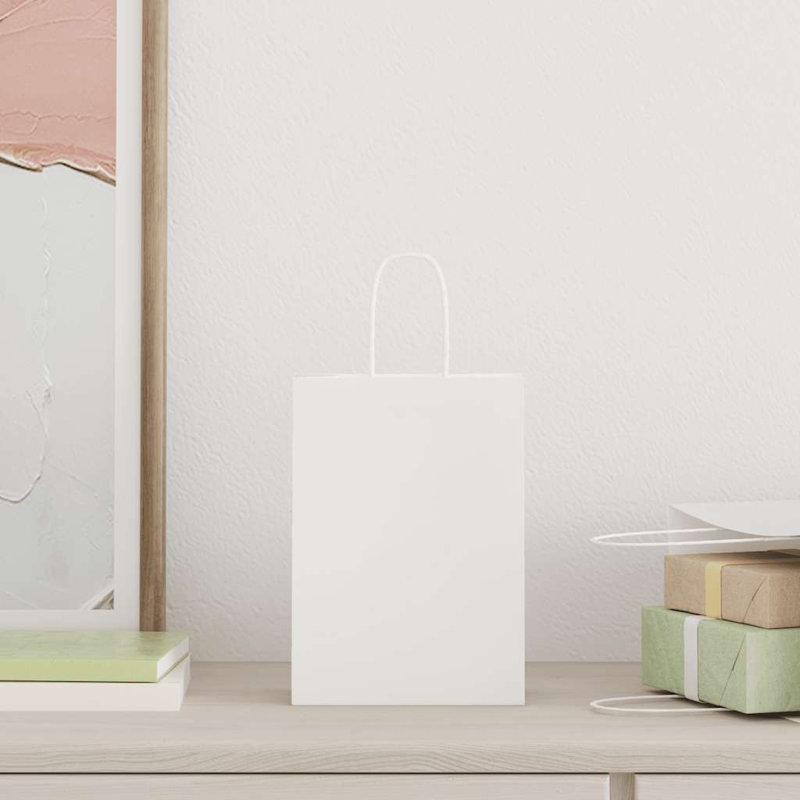 Sacs en papier avec poignées vidaXL, H 8,7 po x l 7,1 po x P 3,1 po, Blanc