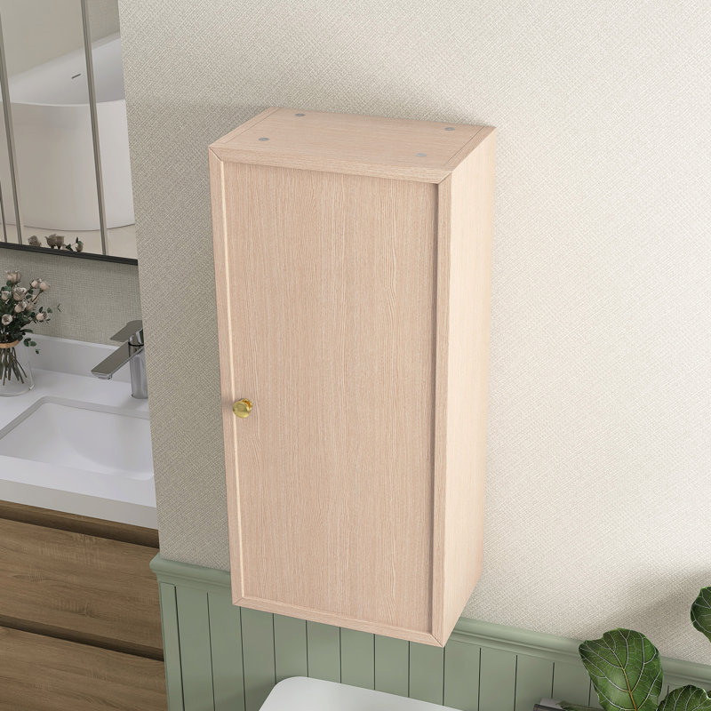 Meuble de salle de bain suspendu de 35,5 cm (14 po), meuble de rangement mural moderne pour petits espaces avec porte et étagères