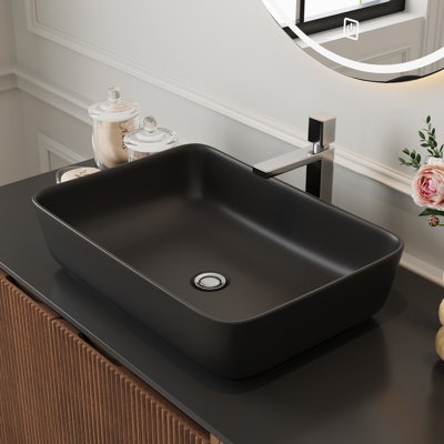19.7'' Rectangle Bathroom Sink, Vessel Ceramic Basin Without Faucet, No Cabinet, Black