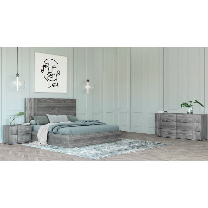 Ensemble de chambre à coucher 4 pièces Asus - Modern Italian, Walnut, King