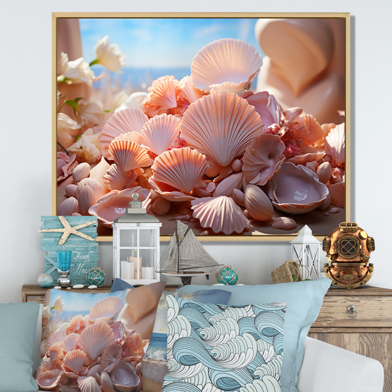 Coquillages romantiques sur toile, H 12 po x l 20 po x P 1 po, Cadre naturel flottant