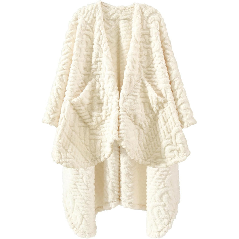Jeté en sherpa avec poches Wearable, Crème