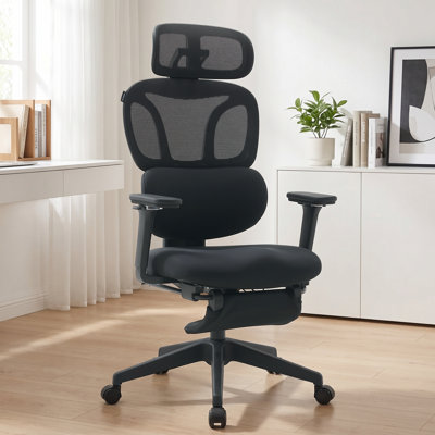 Ergonomic Mesh Office Chair with Footrest & Adjustable Headrest – High Back Reclining Desk Chair with Lumbar Support for Home Office