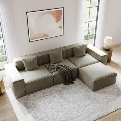 Barrett 115.75" Modern Oversized Modular Comfy Fabric Sofa for Living Room, L Shaped Sectional Couches with Ottoman