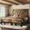 Structure de lit simple Farmhouse avec tête de lit géométrique de 51,2 po de hauteur, rangement sous le lit, système de support entièrement en métal, aucun sommier requis, assemblage facile, brun rustique