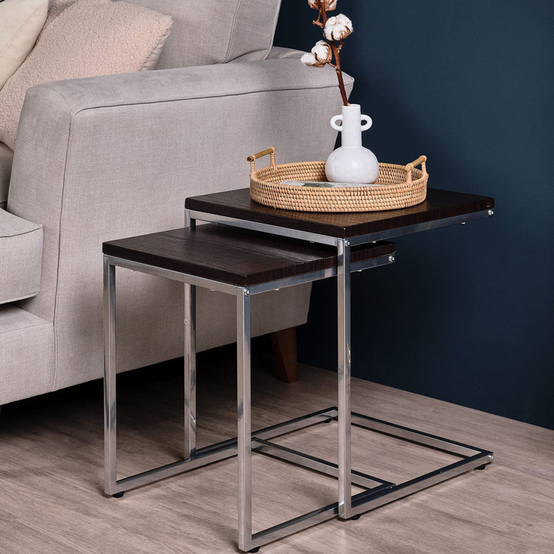 Kalyssa Frame Nesting Tables, Walnut Effect, Gold