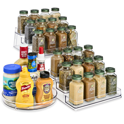 2 Pack 3-Tier Clear Spice Organizer and 9" Lazy Susan Set