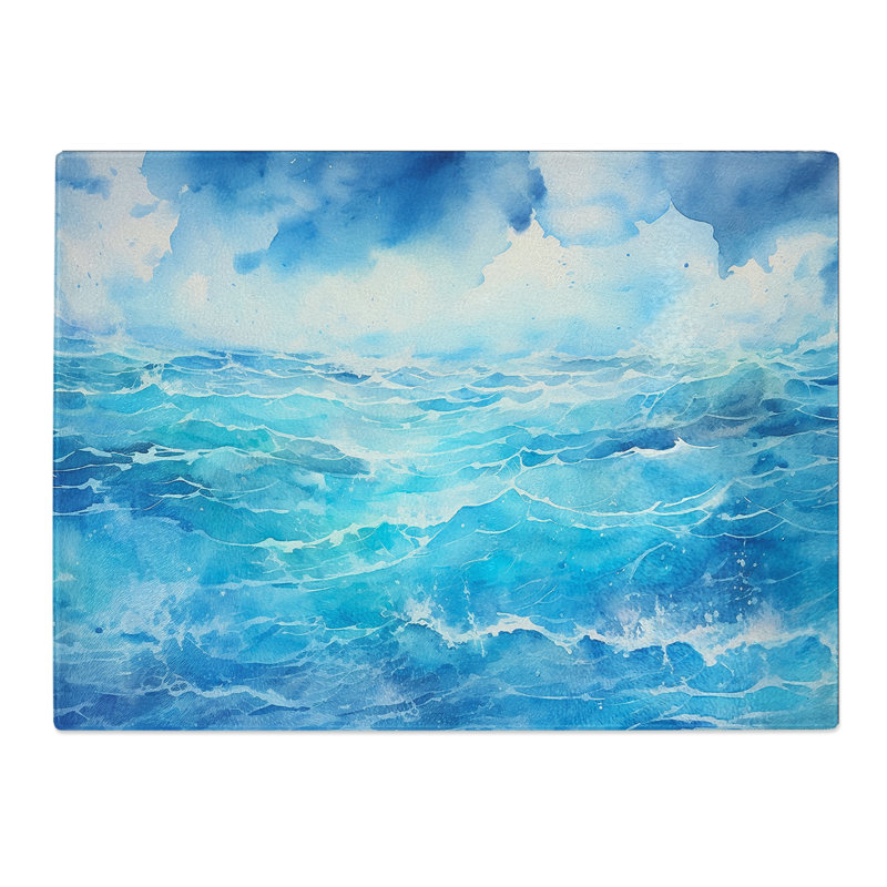 Ocean Watercolour No.2  Glass Chopping Board