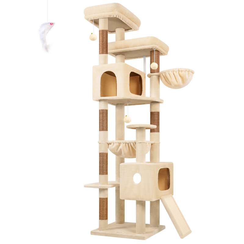 Arbre à chat 80 po pour grands chats, tour à chat multi-niveaux pour 4 chats et plus avec 2 condos et hamacs, aire de jeu en velours doux, arbre à chat d'angle peu encombrant, facile à assembler