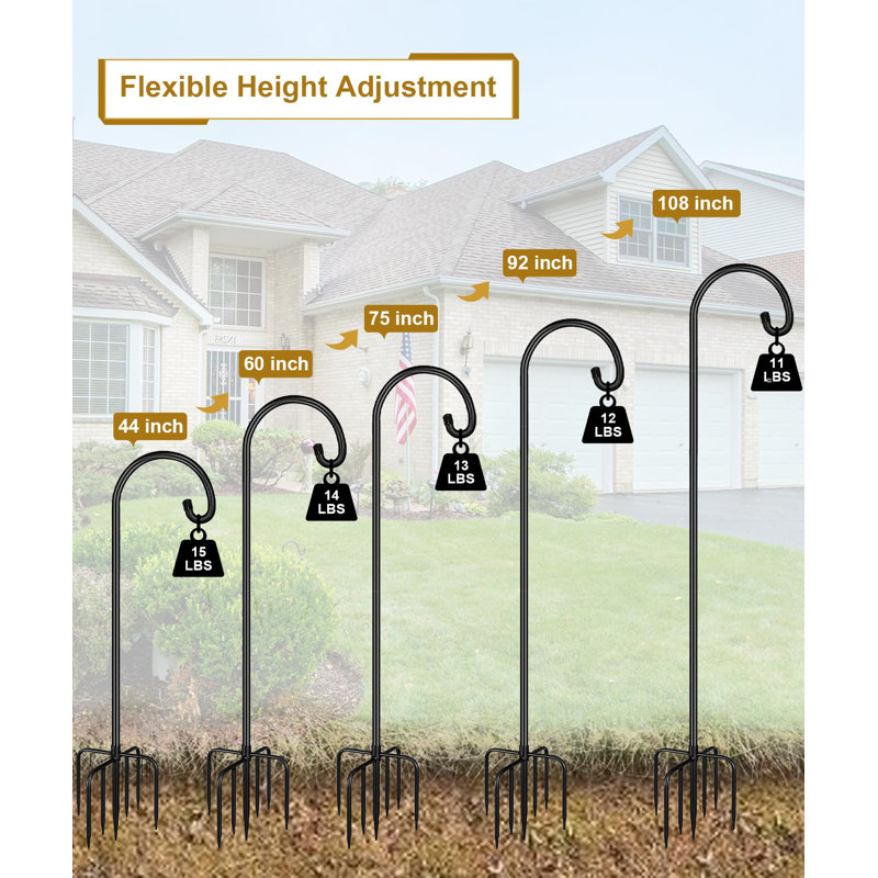 Shepherd Hook - Piquet de jardin suspendu en métal robuste de 108 pouces de hauteur pour paniers à plantes, noir (paquet de 2)
