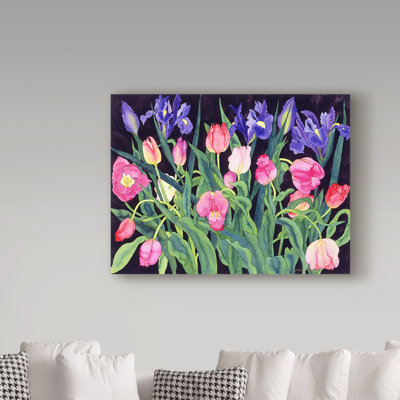 'Tulips and Irises' Oil Painting Print on Wrapped Canvas