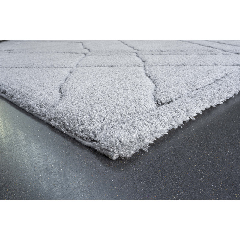 Tapis géométrique gris en polypropylène tissé à la machine, Rectangle 6 pi 7 po x 9 pi 6 po