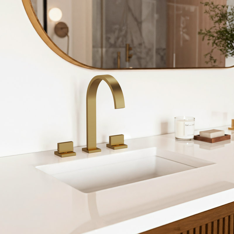 Widespread Bathroom Faucet 3 Hole, 2-handle Bathroom Sink Faucet with Drain Assembly, Brushed Gold