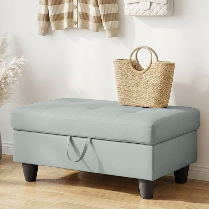 Rectangular Storage Ottoman Bench With Hinged Lid, Faux Leather Footrest For Living Room, Bedroom, Entryway, Gray, 35"X23.5"X17.5"