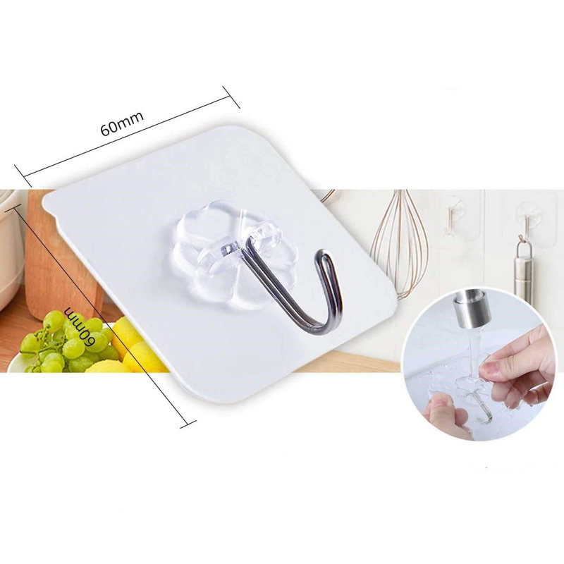 12 Pcs Heavy Duty Wall Hooks,60 X 60MM,Clear