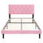 Grand lit en rose avec tête de lit tapissier en lin - Aucun sommier requis, processus d'assemblage simple, support de sommier à lattes de bois, ressort de plateforme de 600 lb, facile à supporter-1539177473-1539177476